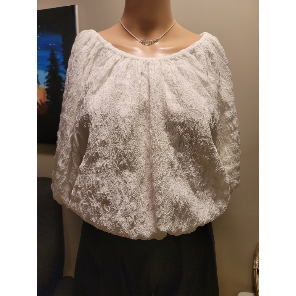 River Island White Top with Balloon Sleeves and Crisscross Back